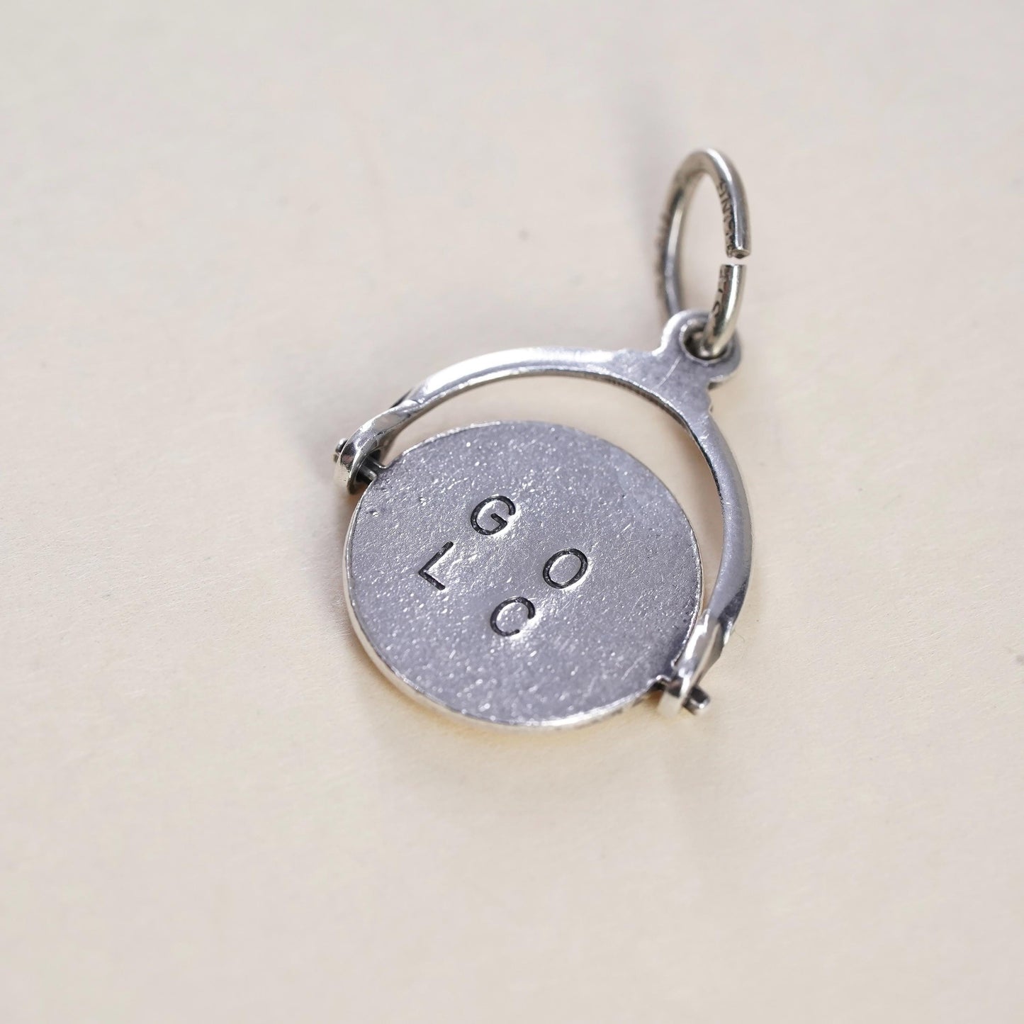Vintage Sterling Silver Spinner Charm, 925 Rotating Good Luck Disc Pendant