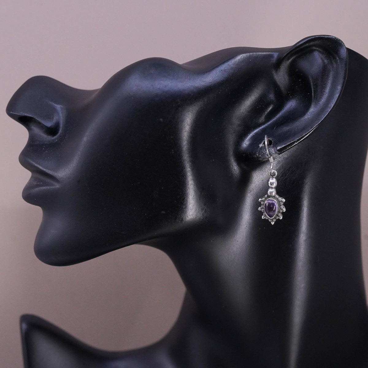 Vintage sterling 925 silver handmade earrings with amethyst