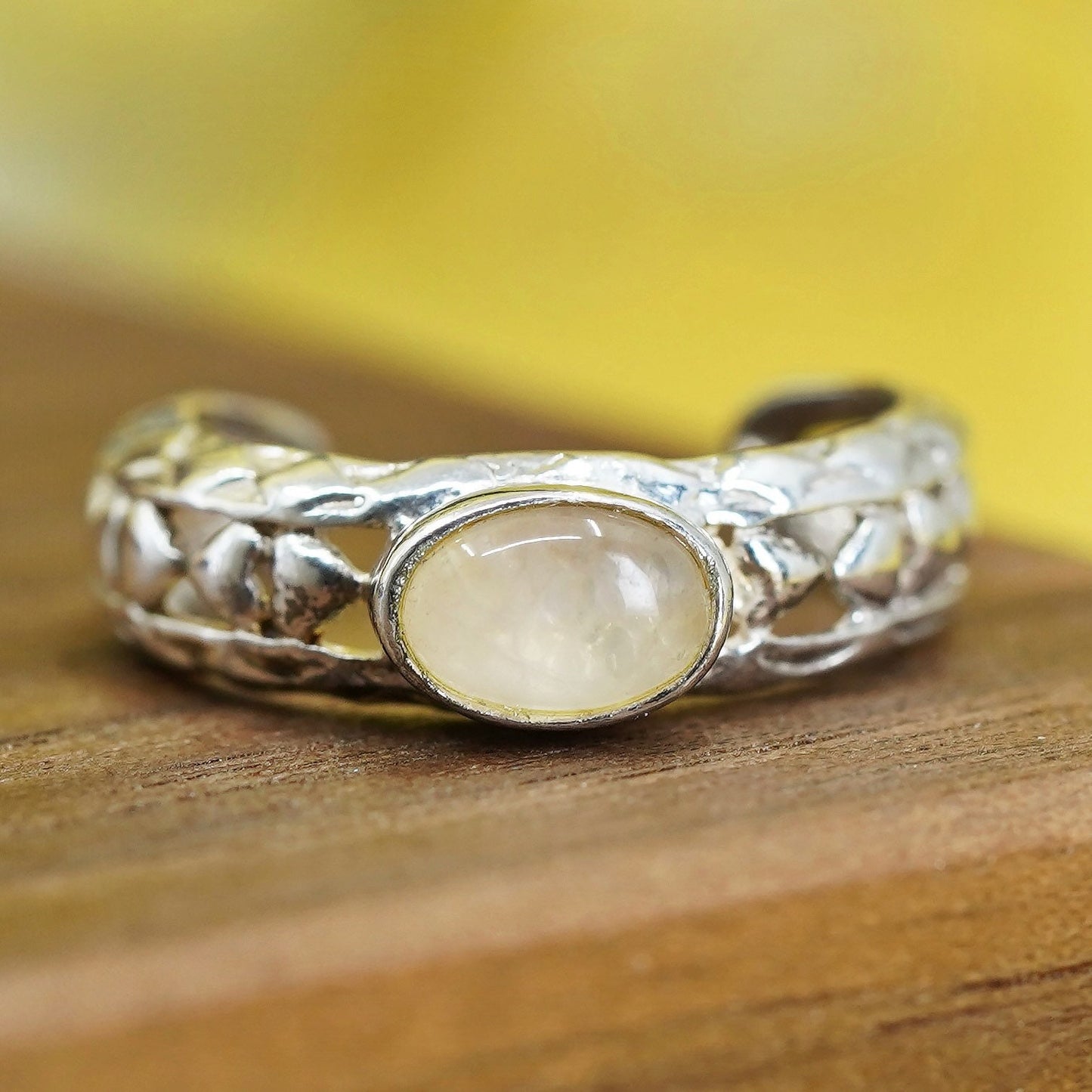 Size 3, Vintage Sterling silver handmade ring, 925 open band with pink quartz