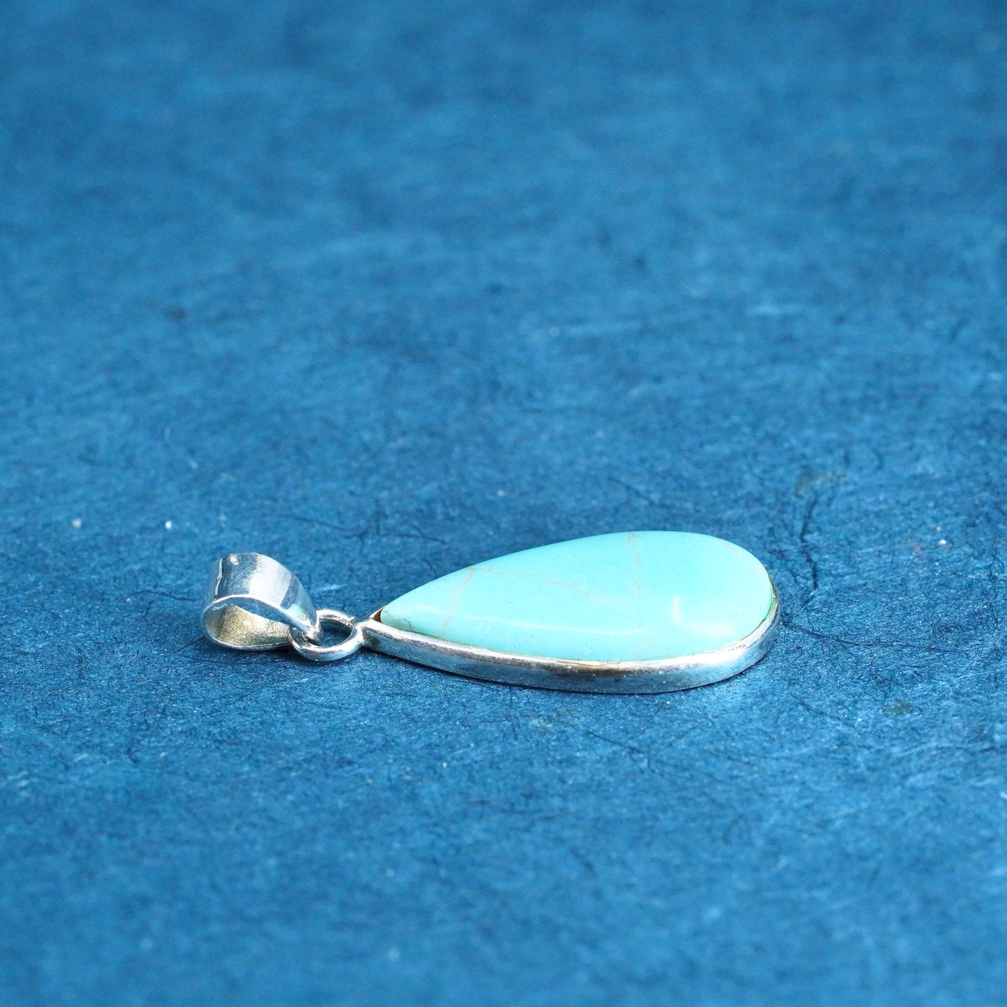 Vintage Sterling silver handmade pendant, 925 teardrop with turquoise