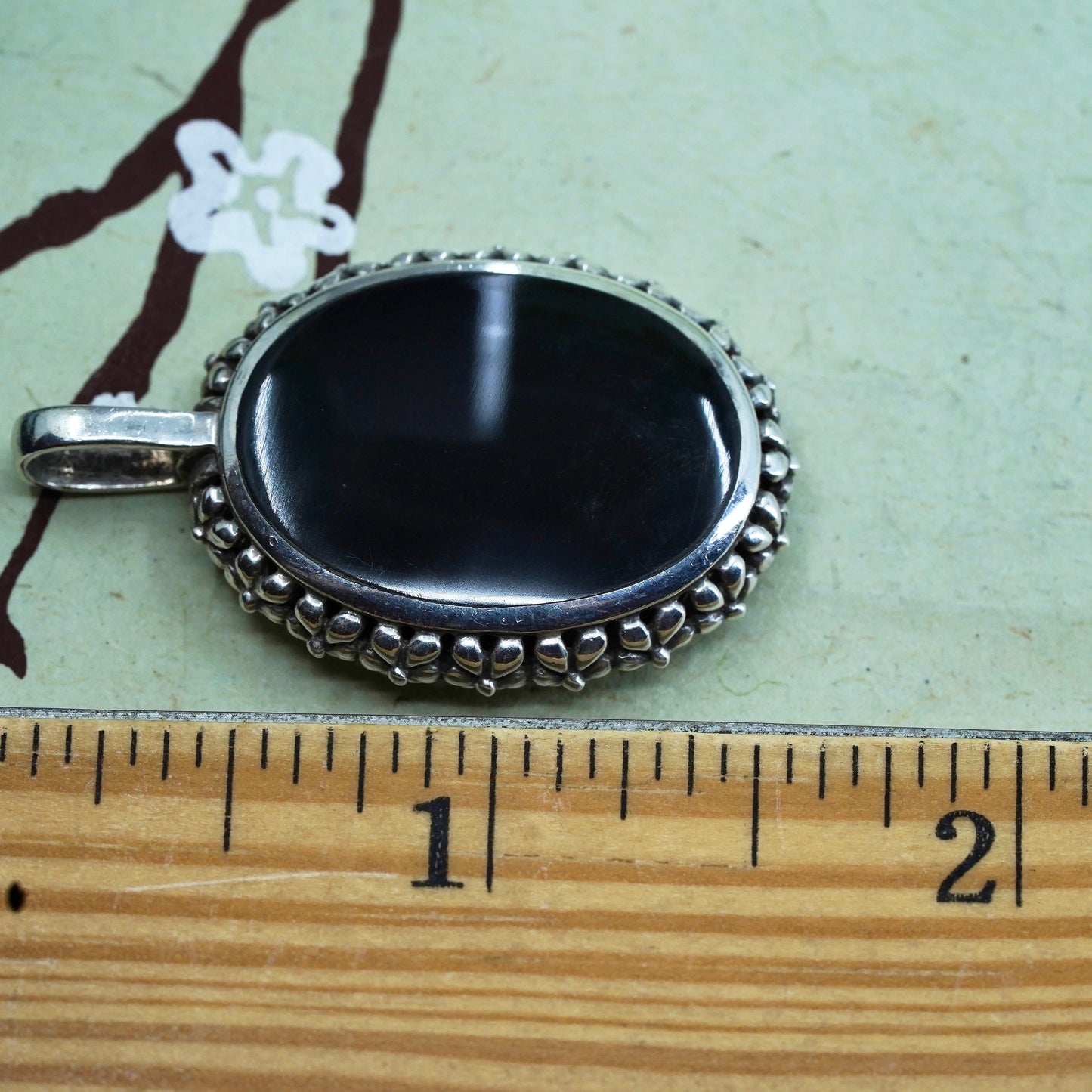 vintage Mexican handmade sterling 925 silver pendant with black onyx and beads