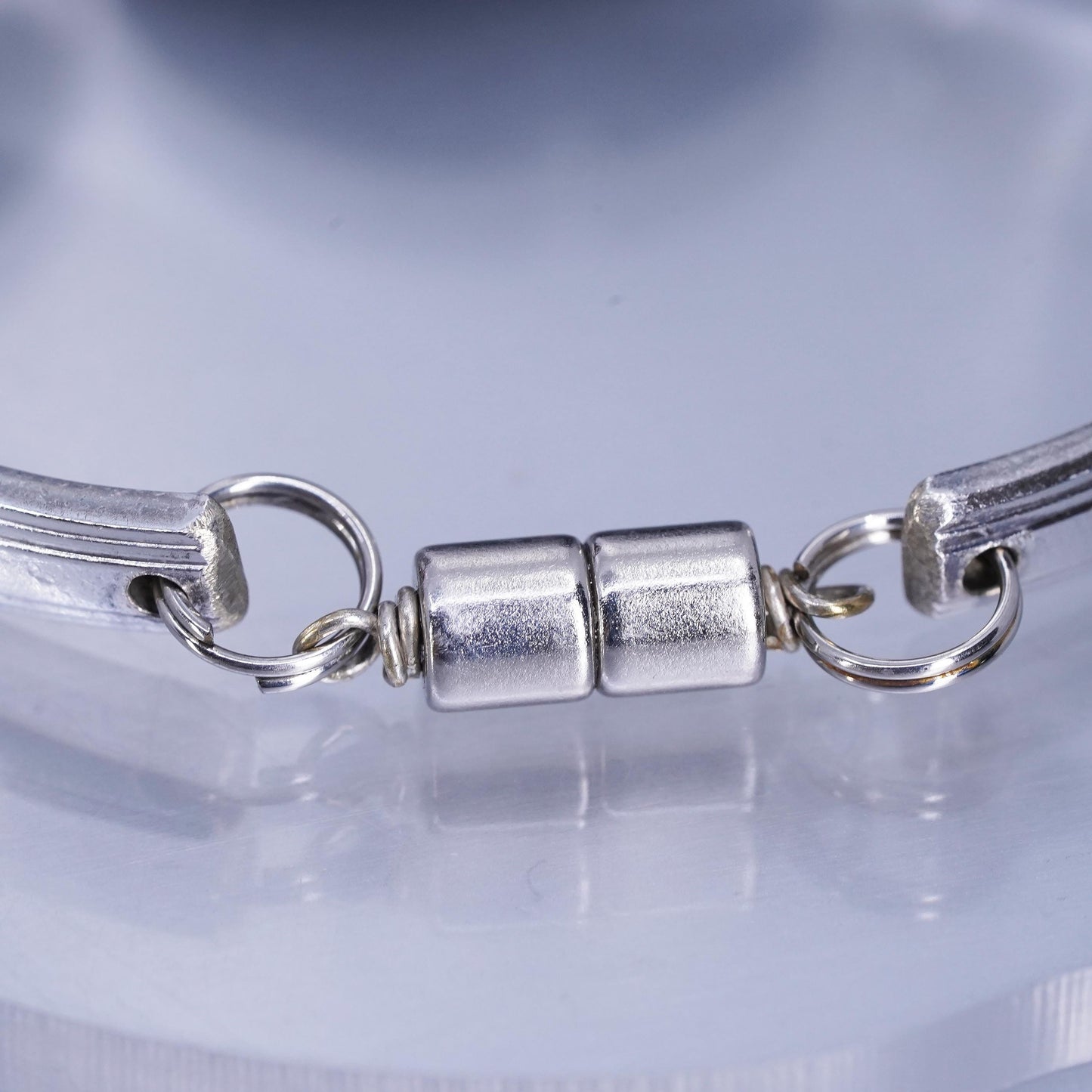 6.75”, Vintage silver tone handmade bracelet, spoon bangle with onyx
