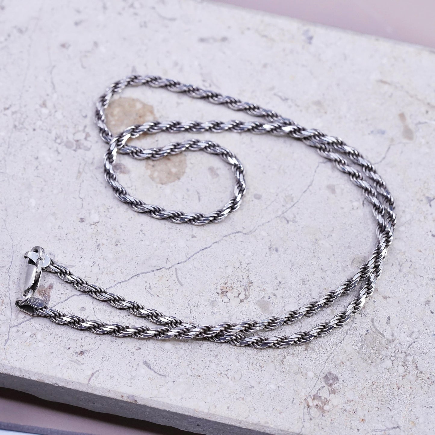 18", vintage Italian Sterling silver handmade necklace, 925 diamond rope chain
