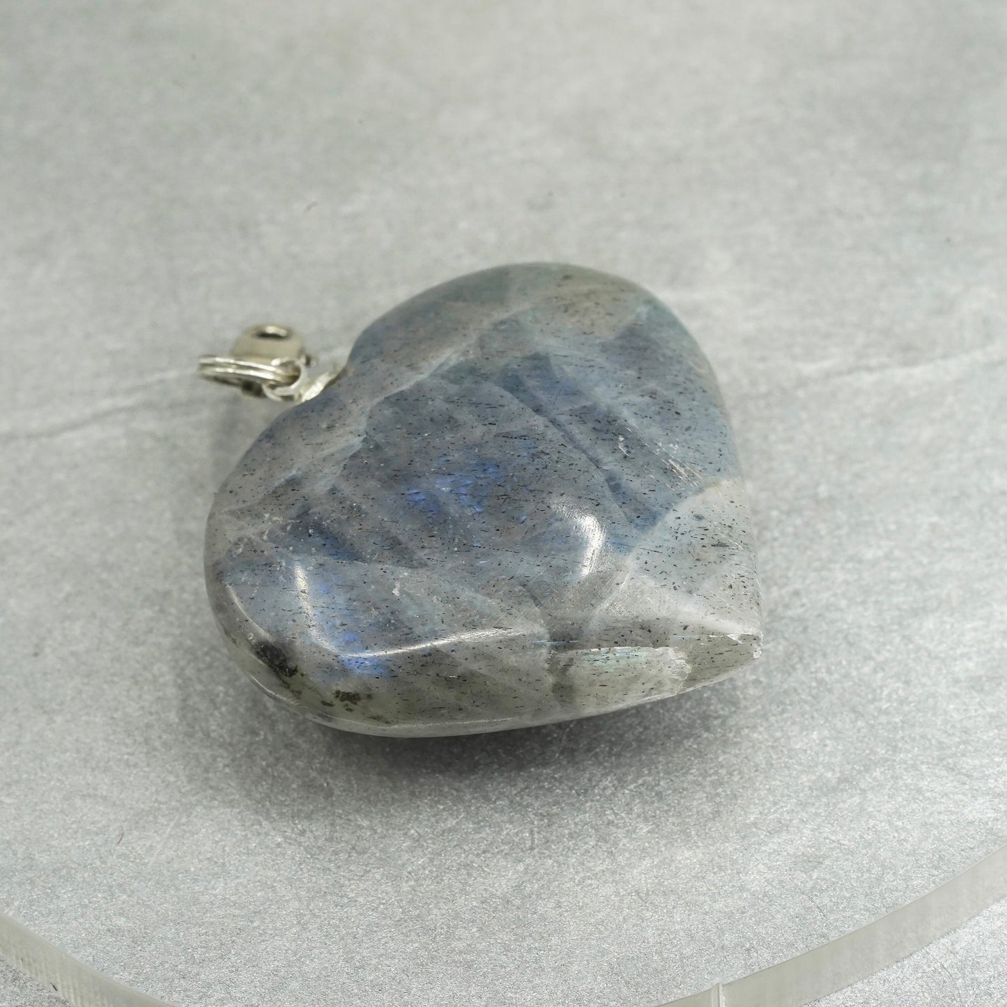 Vintage sterling 925 silver handmade pendant with huge heart labradorite