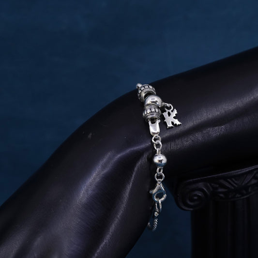 6.5", sterling silver bracelet, 925 popcorn chain w/ divider bead and letter K
