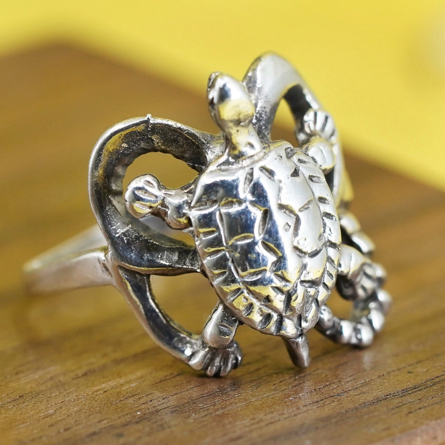 Size 8.25, vintage Sterling silver 925 handmade turtle ring, southwestern style