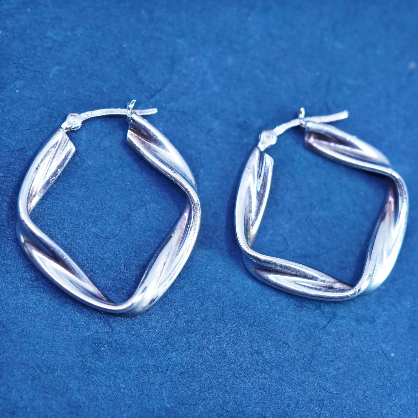 1.5”, vintage Sterling silver handmade earrings, 925 entwined hoops, huggie