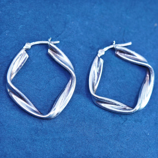 1.5”, vintage Sterling silver handmade earrings, 925 entwined hoops, huggie