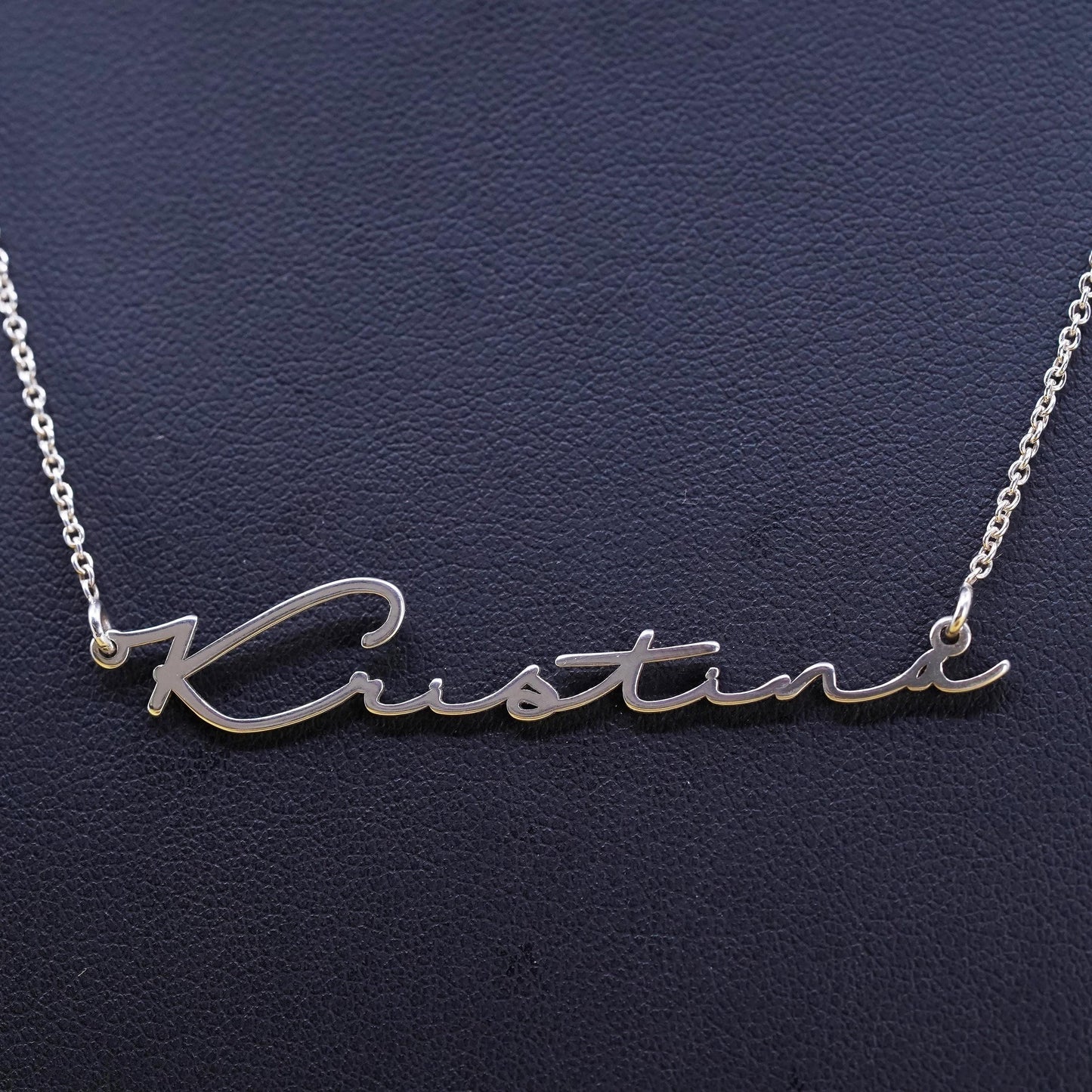 16" 1mm, vintage Sterling silver necklace, 925 circle chain w/ name “Kristina”