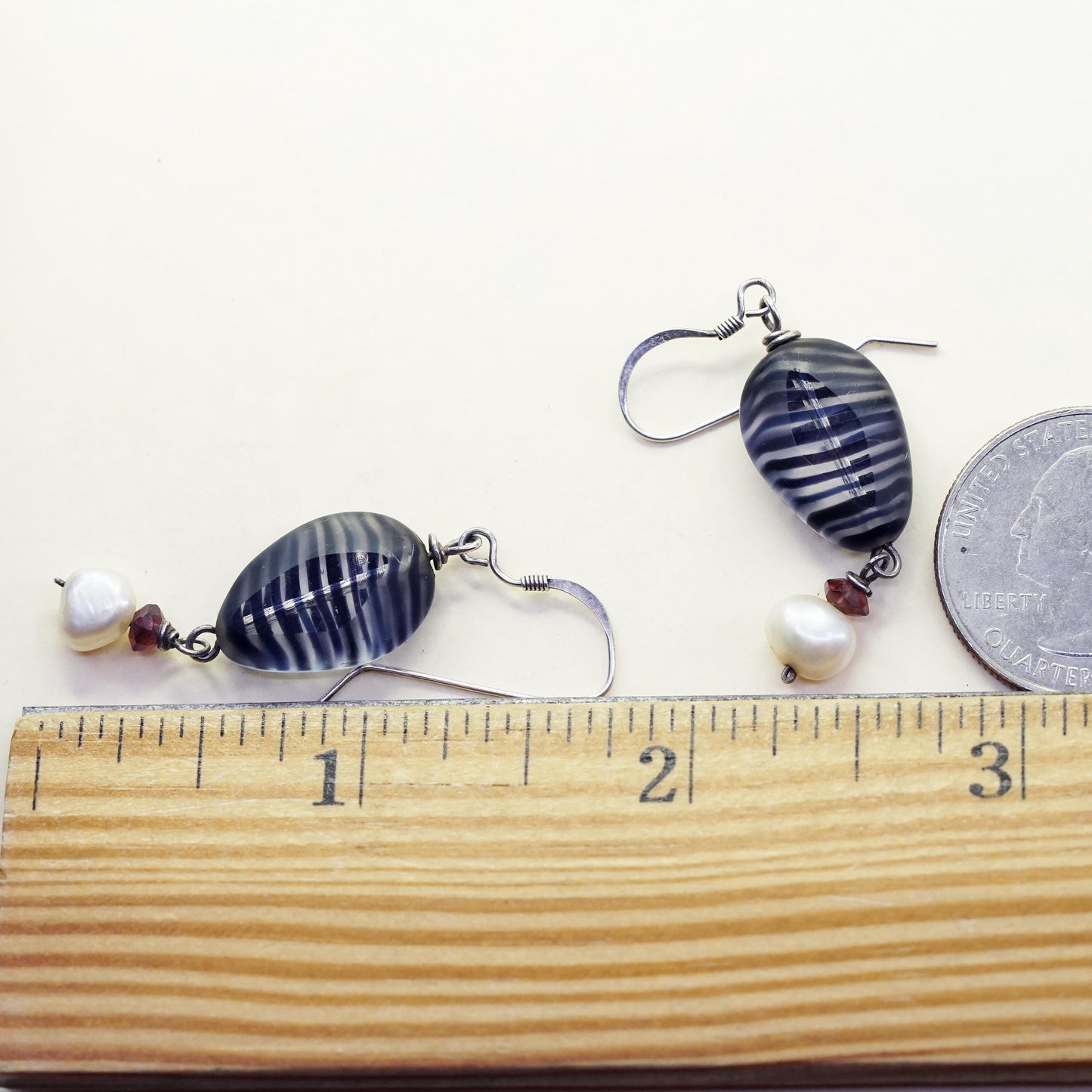 Vintage Sterling 925 silver handmade earrings with glass beads pearl dangles
