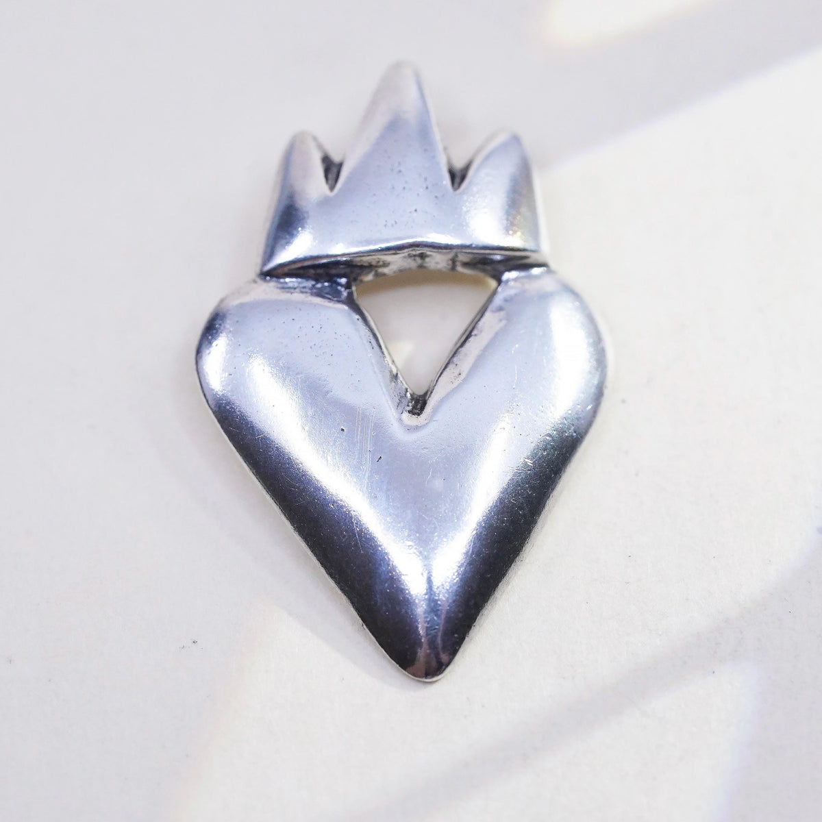 Vintage 925 sterling silver handmade crown heart charm pendant
