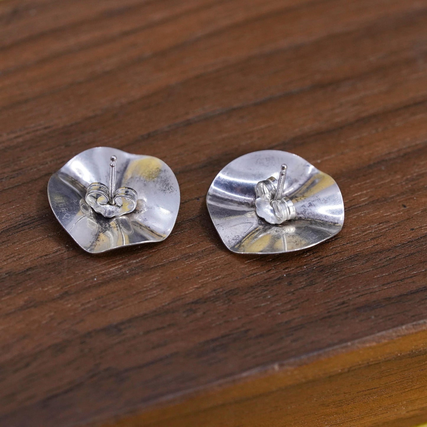 vintage southwestern Sterling silver handmade studs, wrinkly circle earrings cz