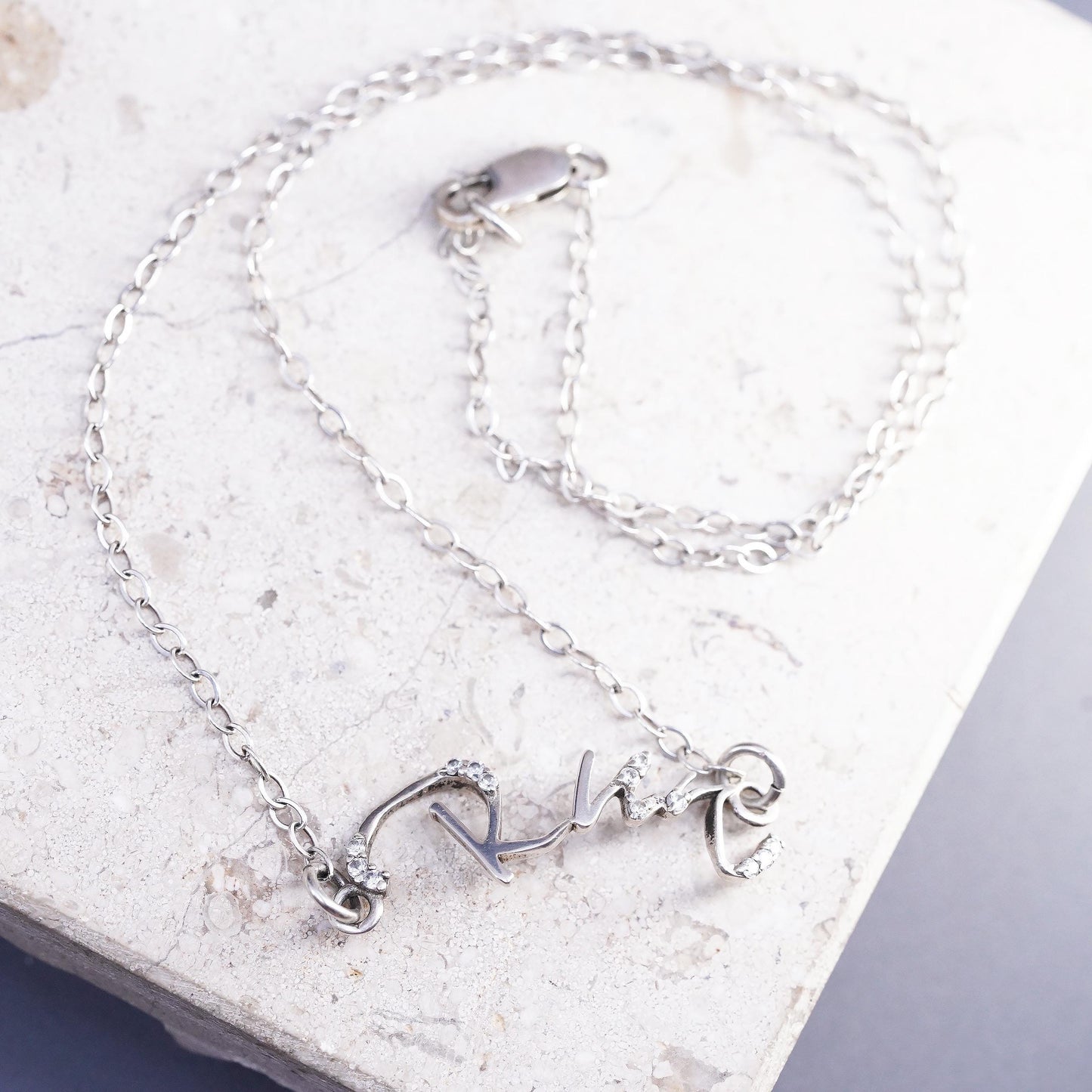16", vintage Sterling silver necklace, 925 circle chain cluster cz Run pendant