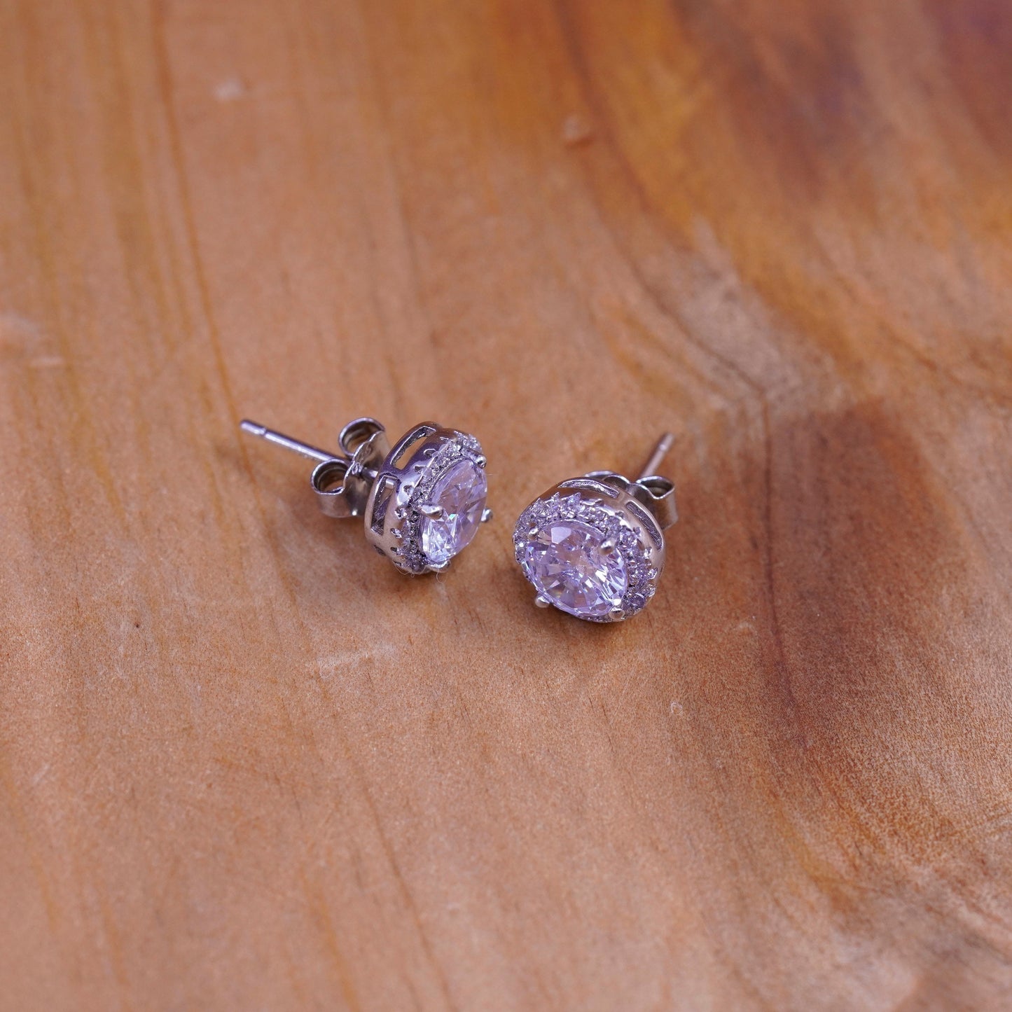 Vintage modern Sterling 925 silver studs, earrings with cz around