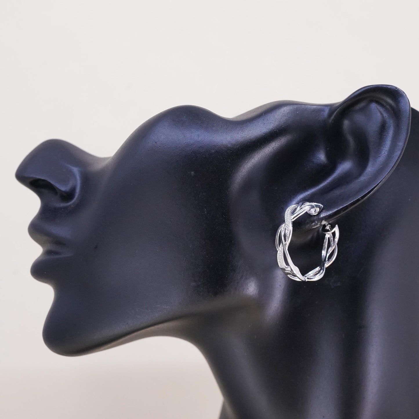 1”, Vintage sterling silver single earring, 925 twisted huggie hoop w/ diamond
