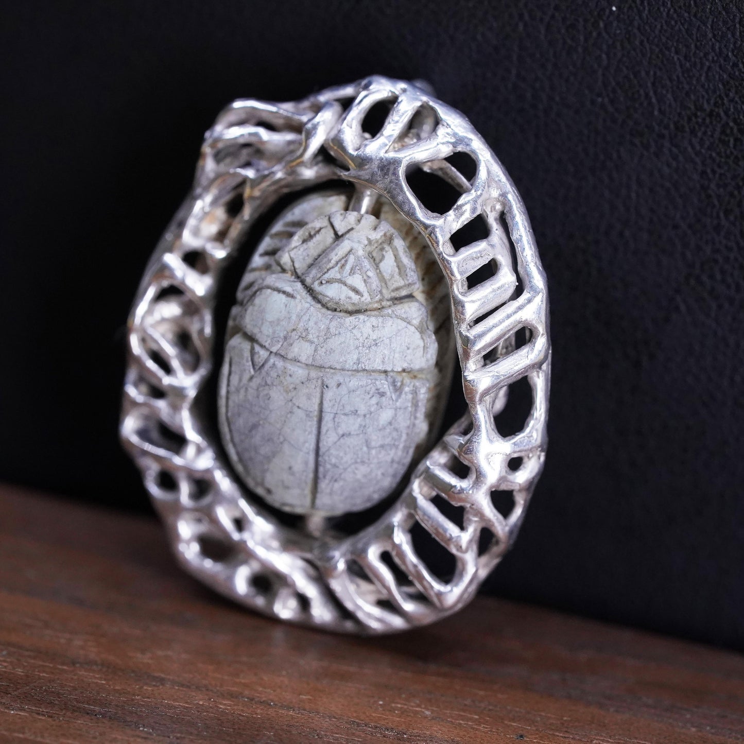 Sterling silver pendant, Egyptian filigree 925 charm turquoise Scarabs beetle