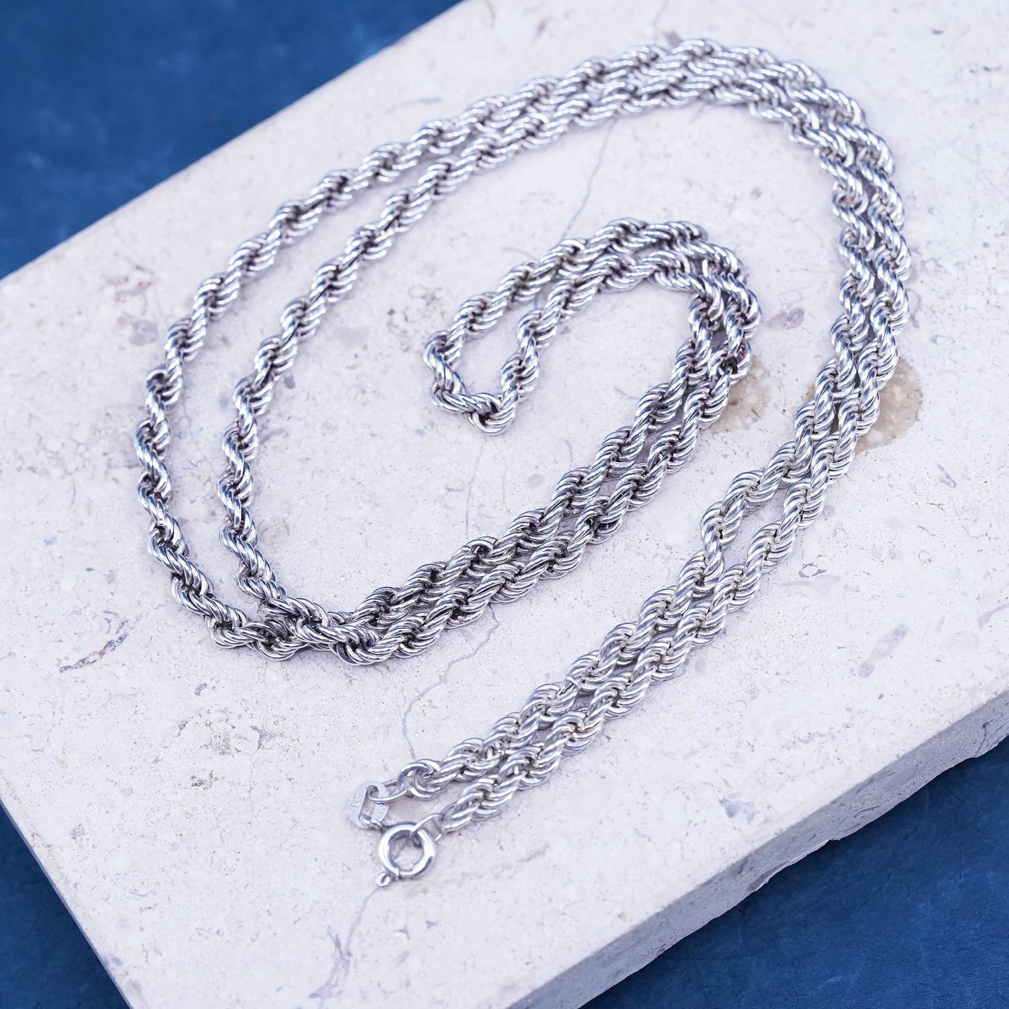 25”, 4mm, vintage Italian sterling silver necklace, 925 diamond rope chain
