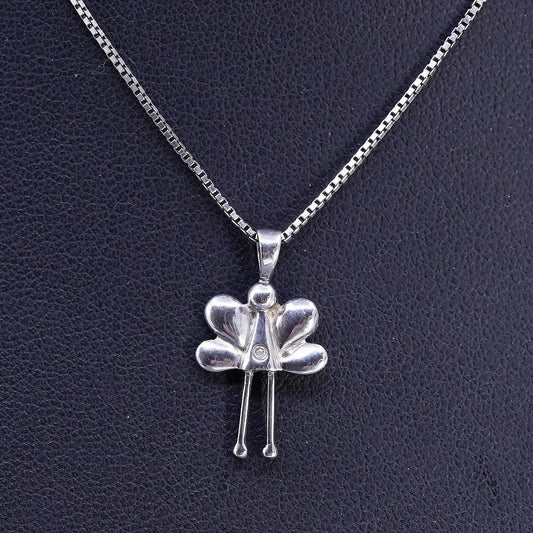 14", VTG sterling 925 silver box chain necklace Guardian angel charm pendant