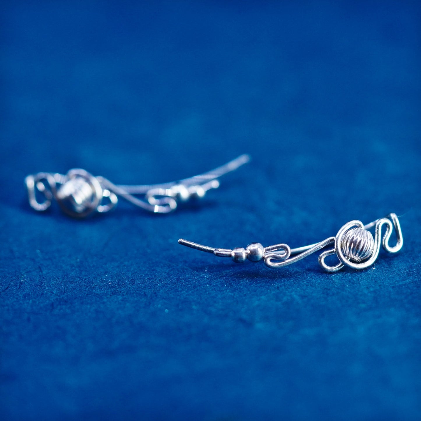 Vintage Sterling Silver handmade Earrings. 925 wired dangles with beads
