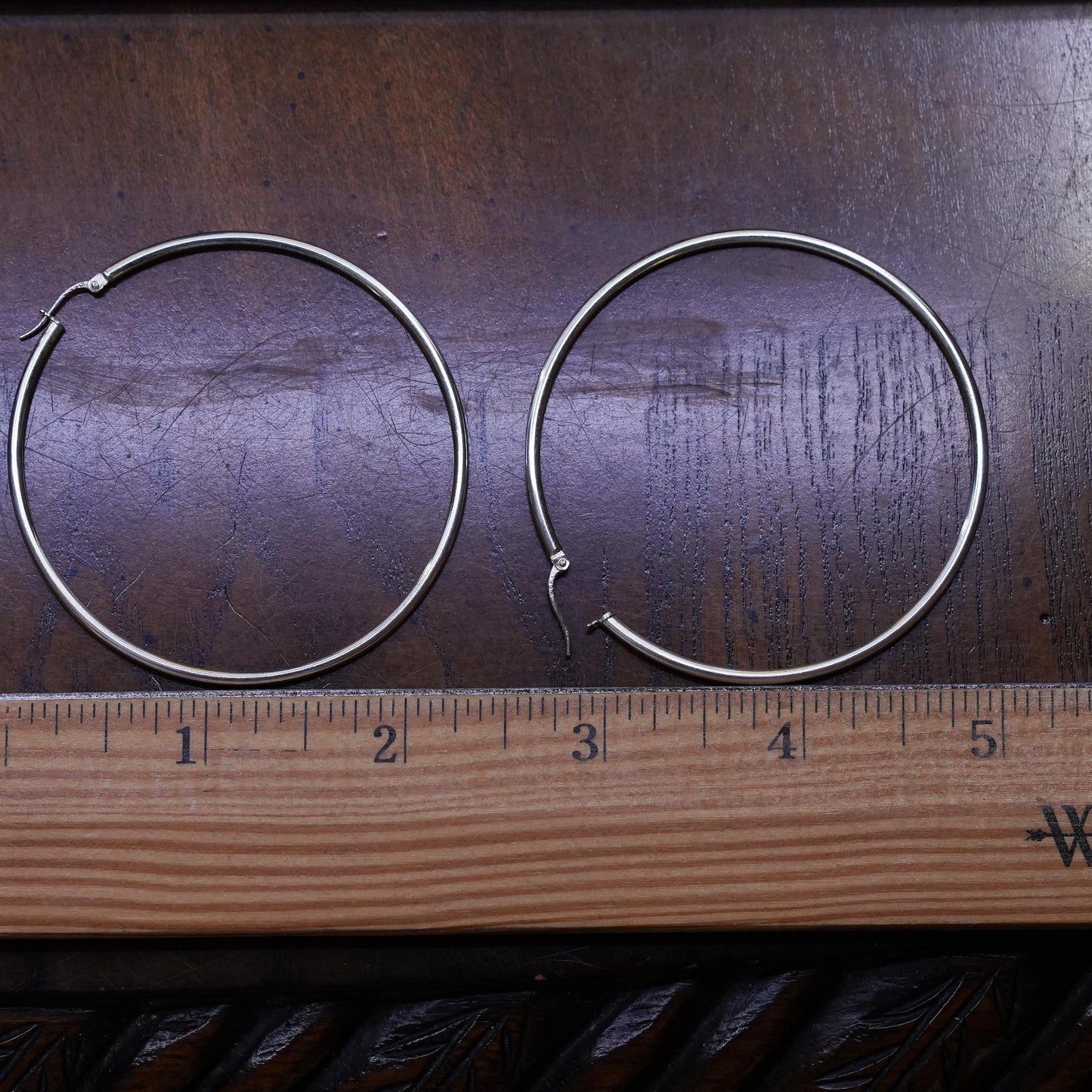 2.25”, Vintage Sterling silver handmade earrings, polished huge 925 hoops