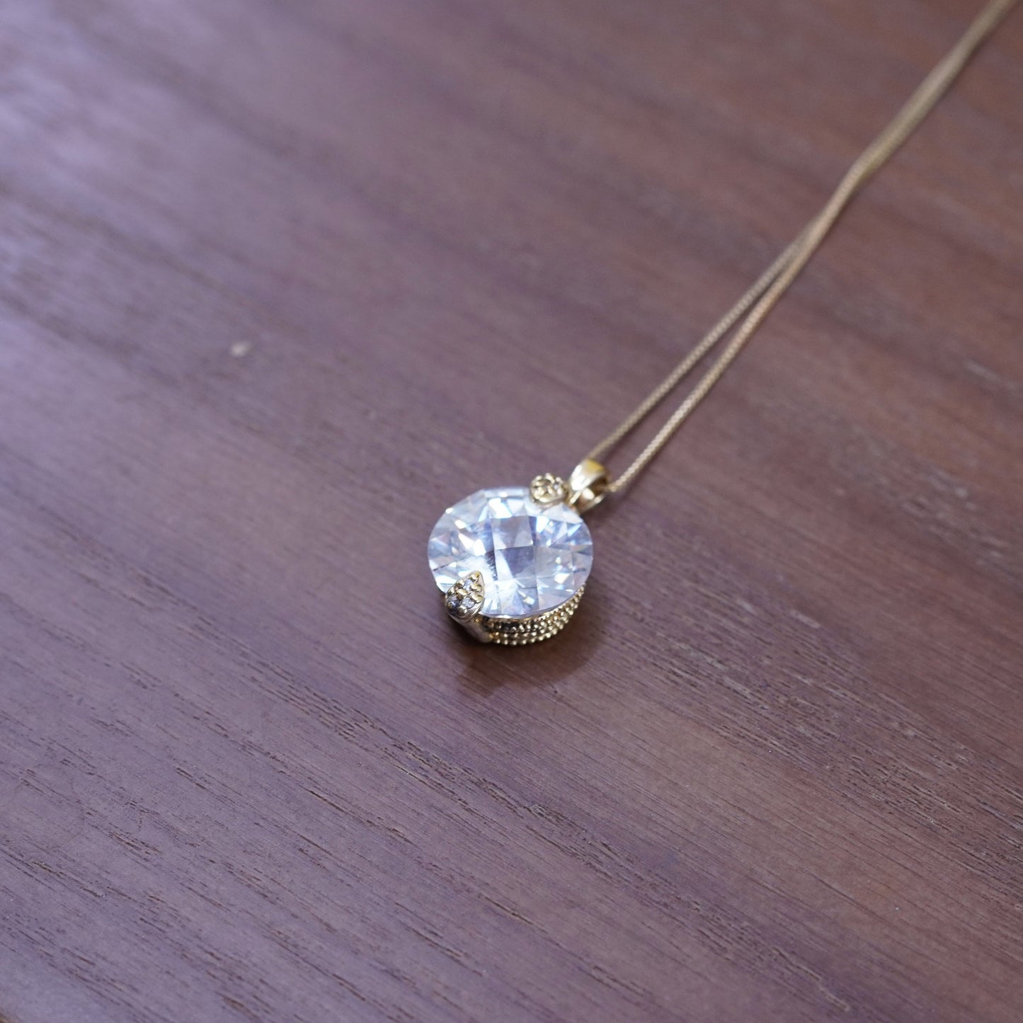 18”, Italy vermeil gold over Sterling silver necklace, 925 box chain cz pendant