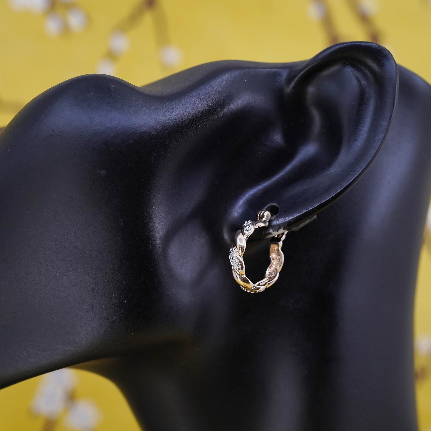0.75", VTG vermeil gold over Sterling silver earrings, 925 huggie hoops diamond