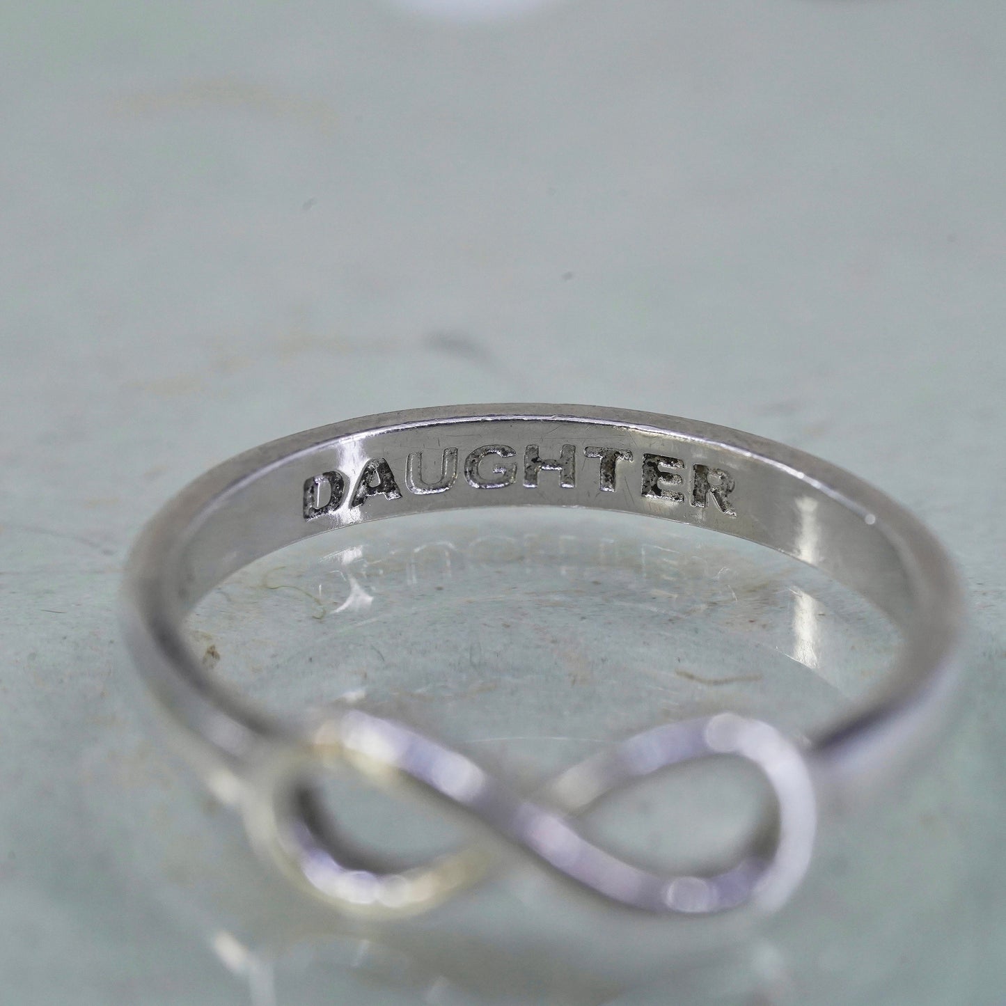 Size 7, Sterling silver handmade ring, stackable 925 infinity band “daughter”