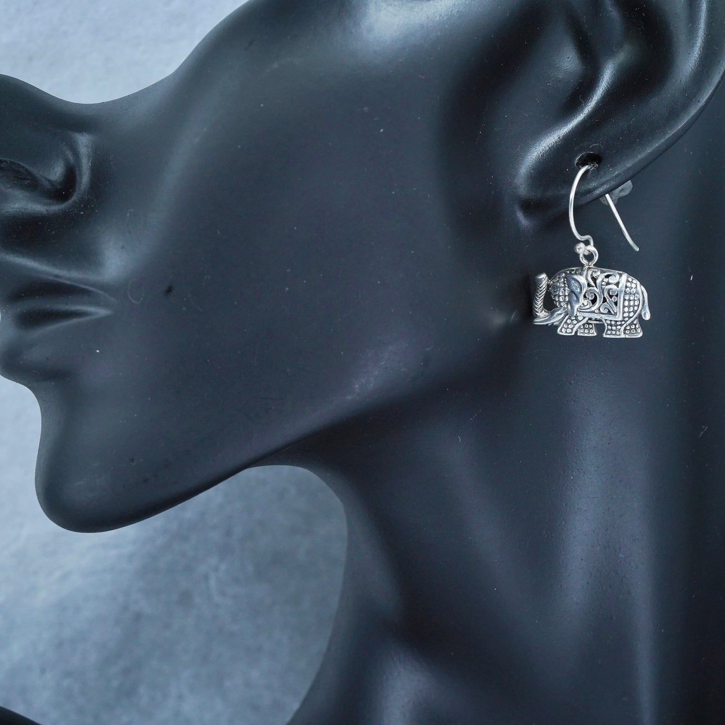 Vintage Sterling 925 silver filigree elephant earrings