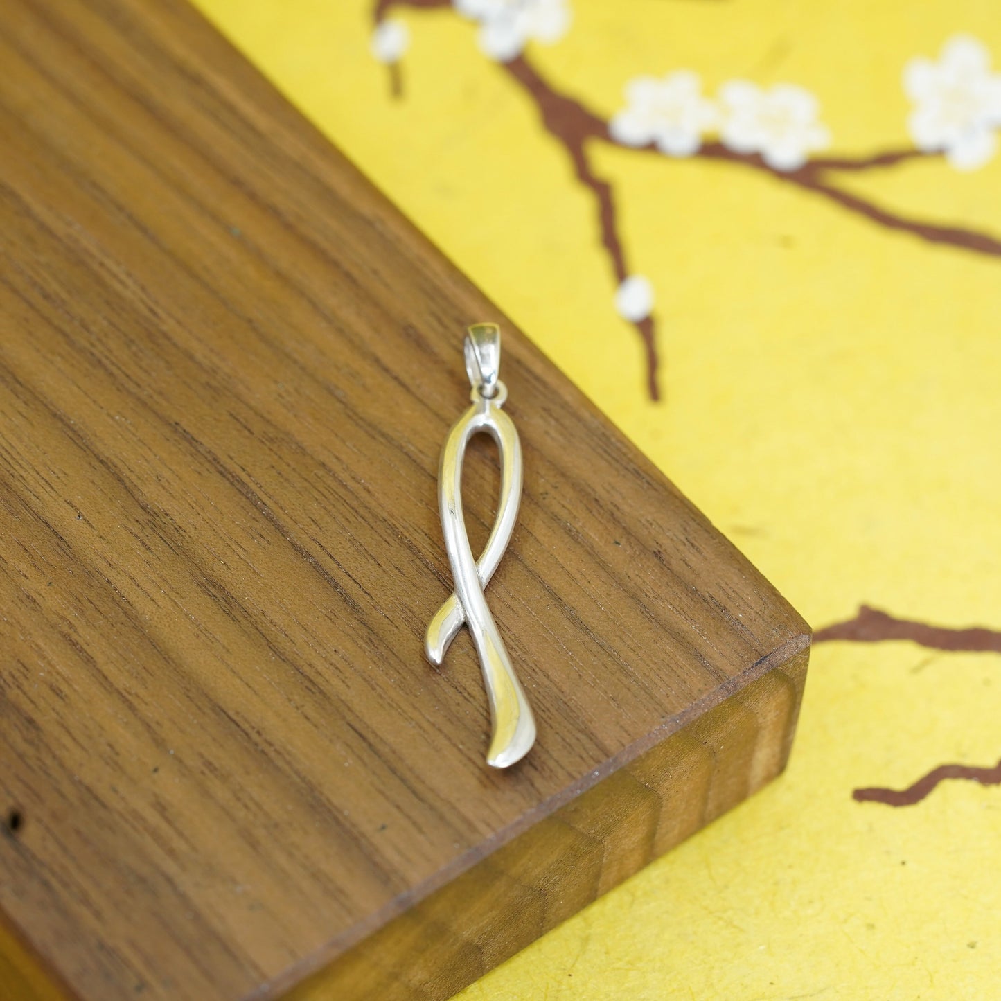Vintage Sterling 925 silver handmade pendant, breast cancer survivor ribbon