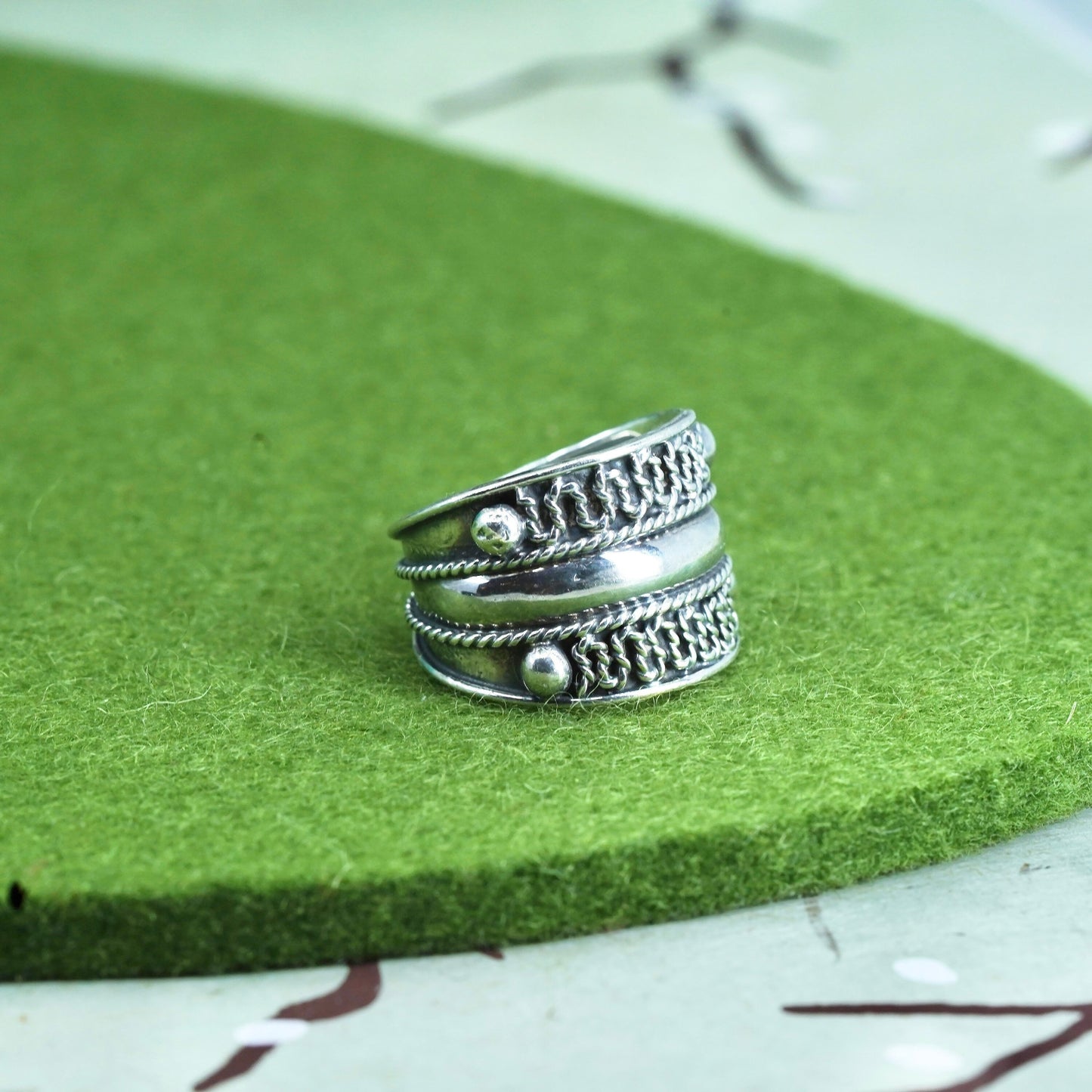 Size 6.5, vintage Sterling silver handmade ring, wide 925 textured band