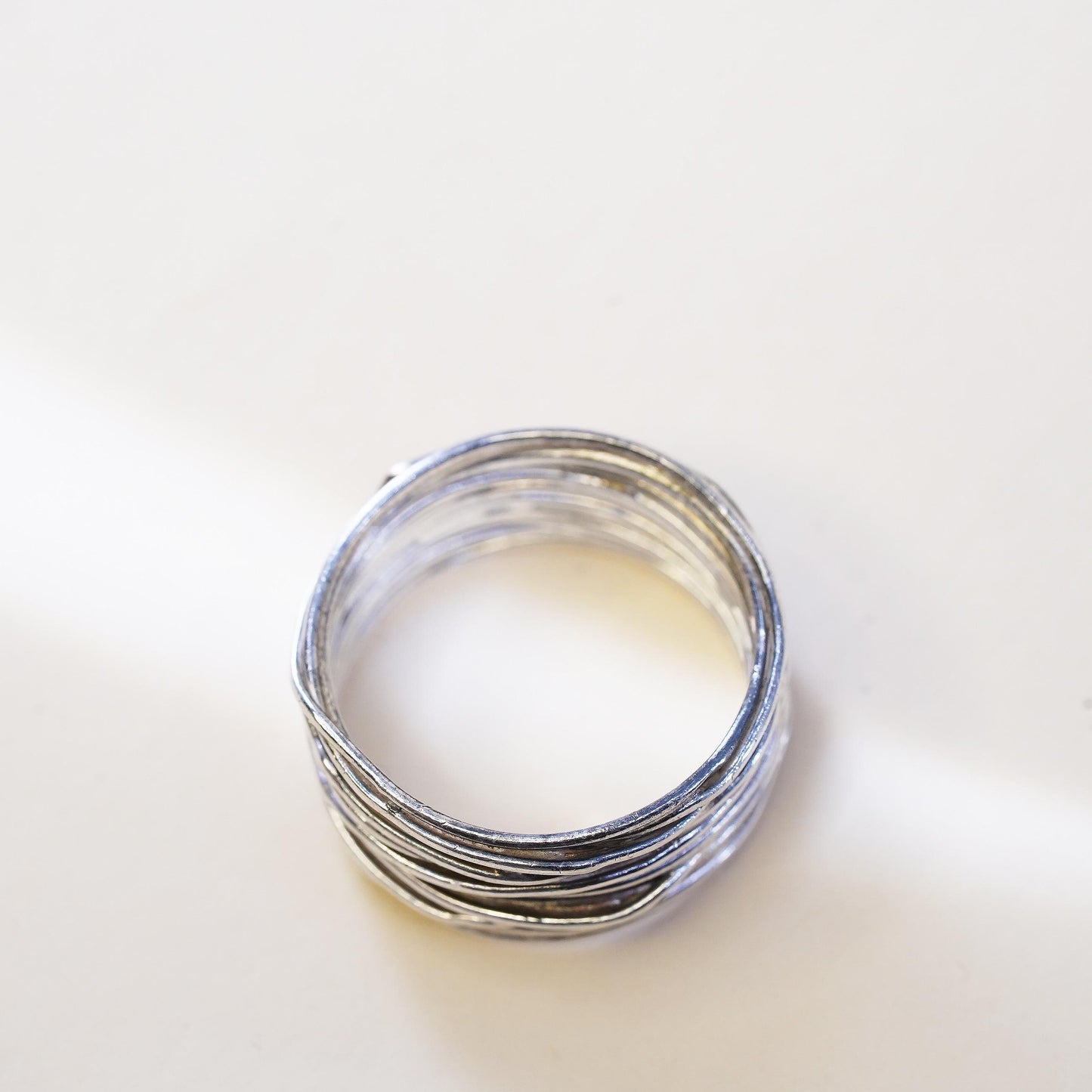 Size 10, vintage Sterling silver handmade ring, 925 wide band wired textured
