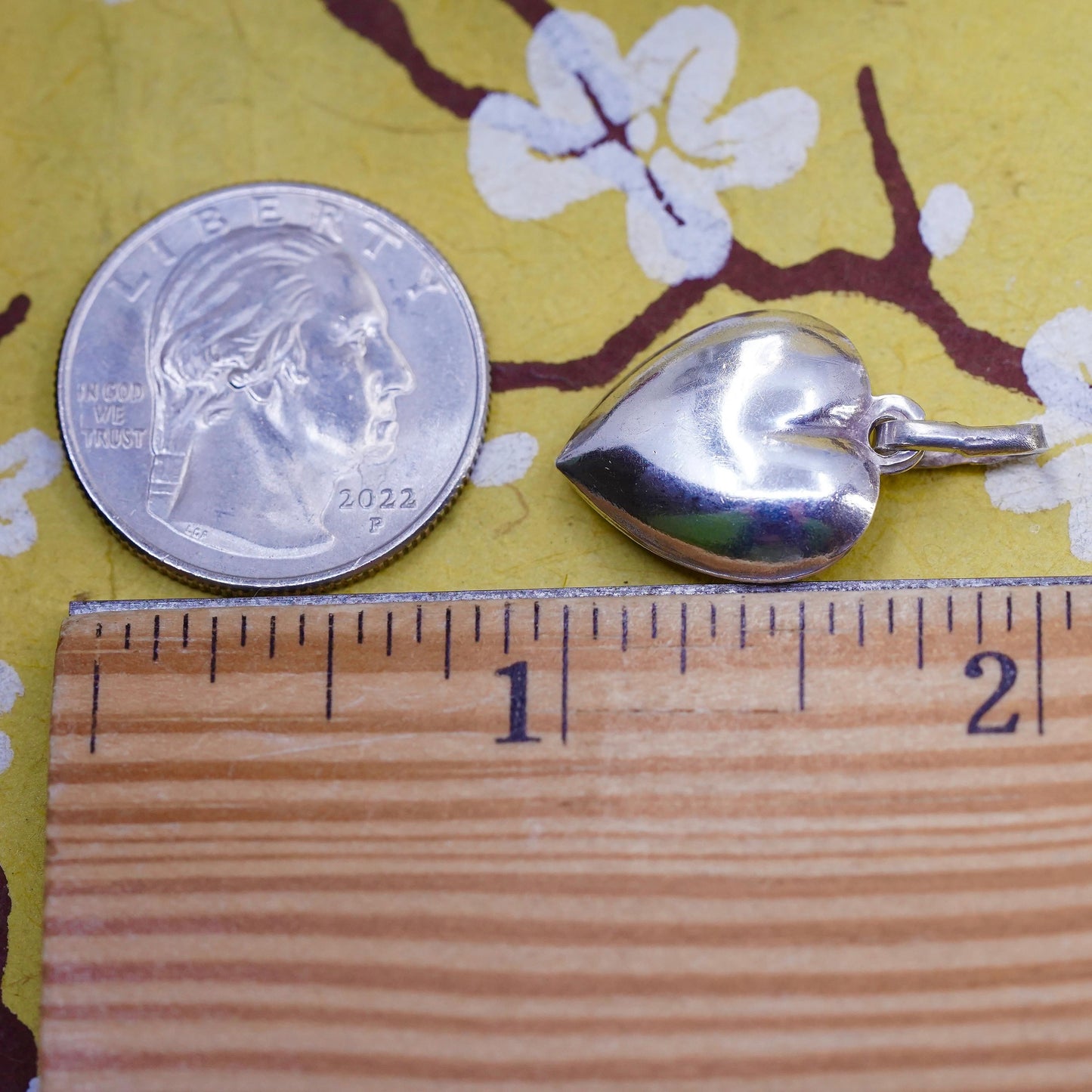 Vintage Sterling silver handmade heart pendant, puffy 900 silver charm