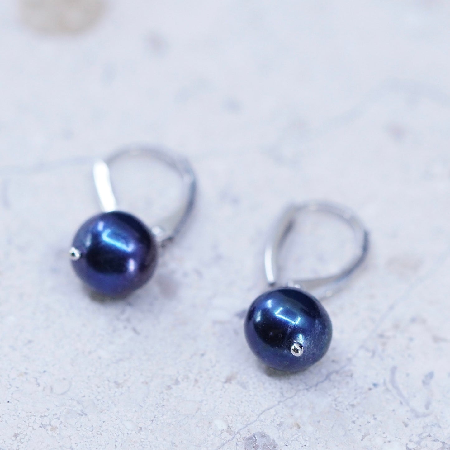 Vintage Sterling silver handmade earrings, 925 hooks with black pearl