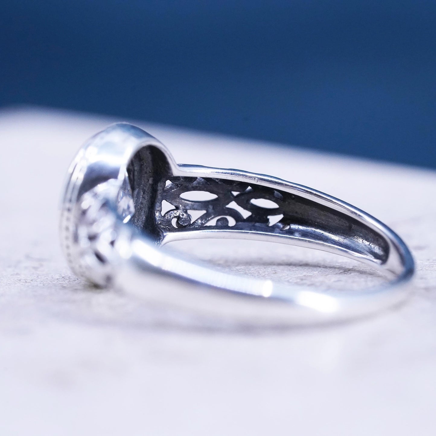 Size 10.25, vintage Sterling silver handmade ring,925 filigree ring w/ crystal