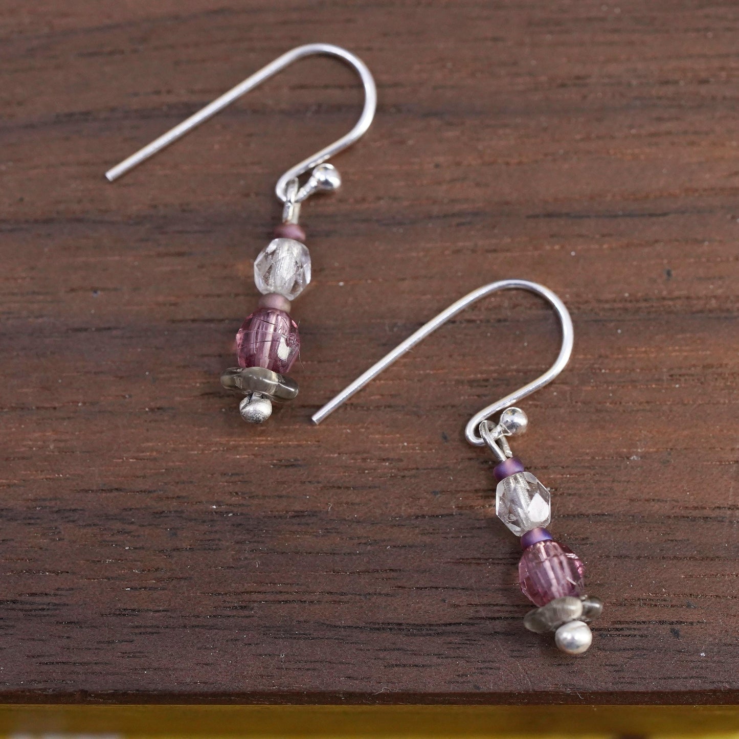 Vintage Sterling silver earrings, solid 925 silver hooks with crystal beads