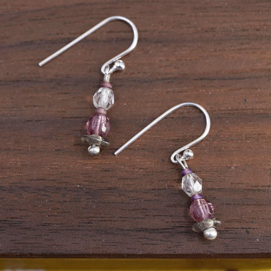 Vintage Sterling silver earrings, solid 925 silver hooks with crystal beads