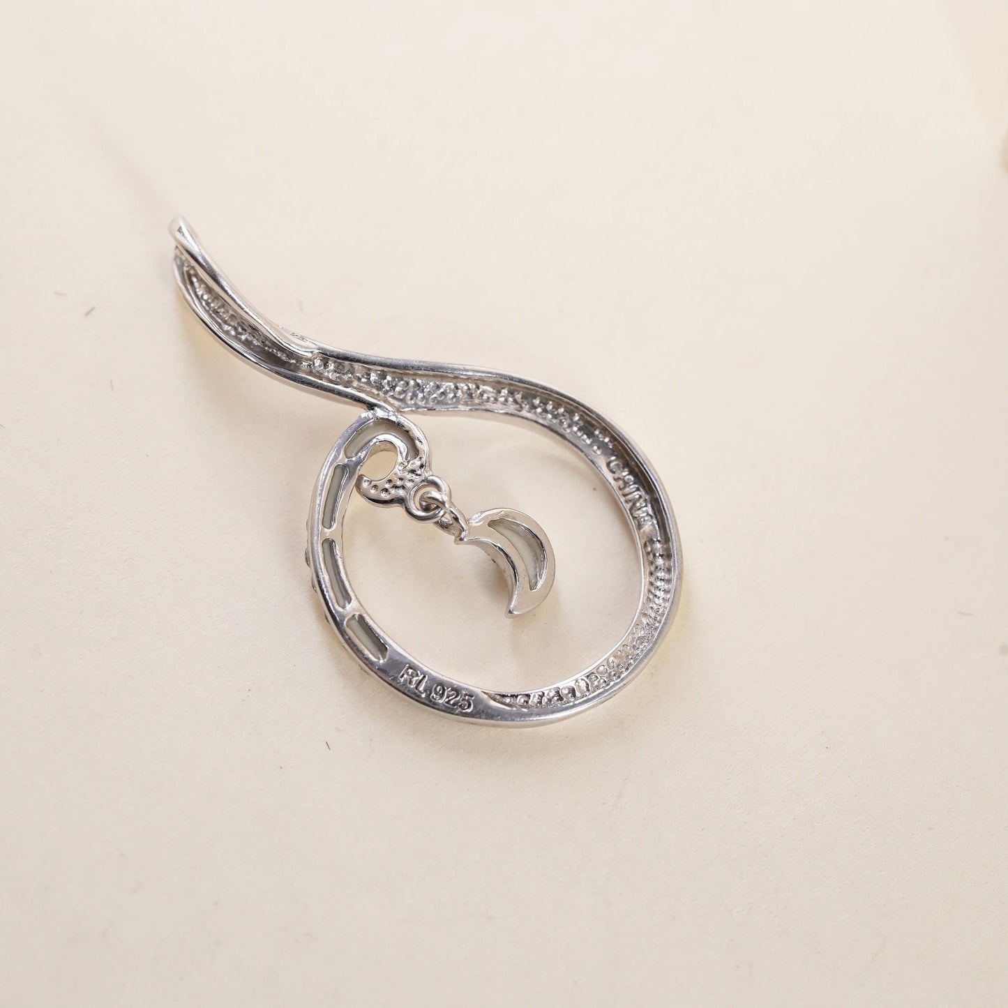 Sterling silver charm, 925 cz teardrop moon pendant I love you to the moon