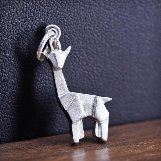 Vintage Sterling silver Handmade pendant, 925 origami giraffe charm