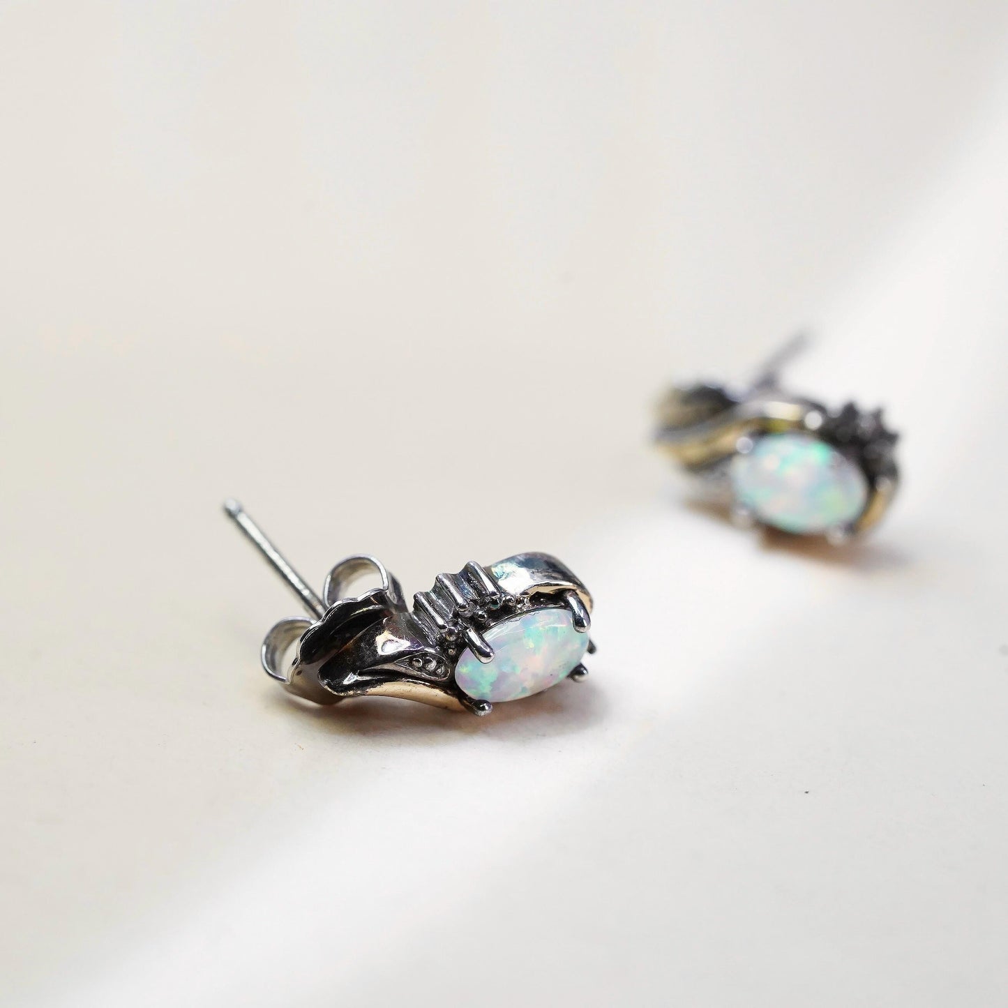 Ralph Lauren 925 sterling silver earrings, studs fire opal 10K yellow gold