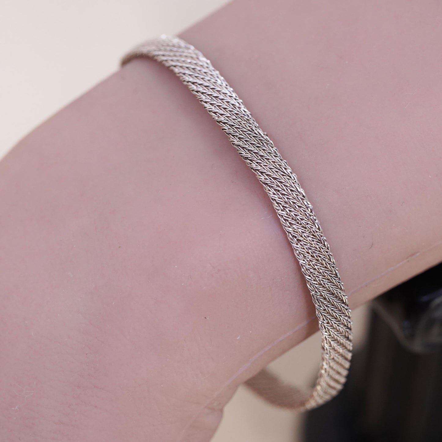 7.5” 6mm, Vintage sterling 925 silver mesh bracelet