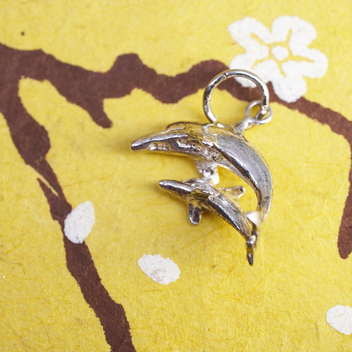 Vintage Sterling silver handmade pendant, 925 dolphin charm