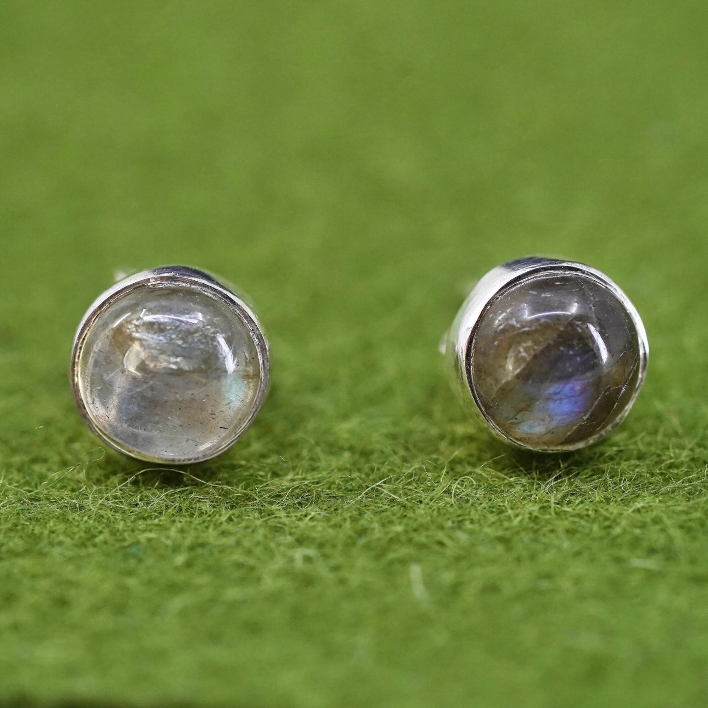 Vintage Sterling 925 silver handmade studs earrings with moonstone