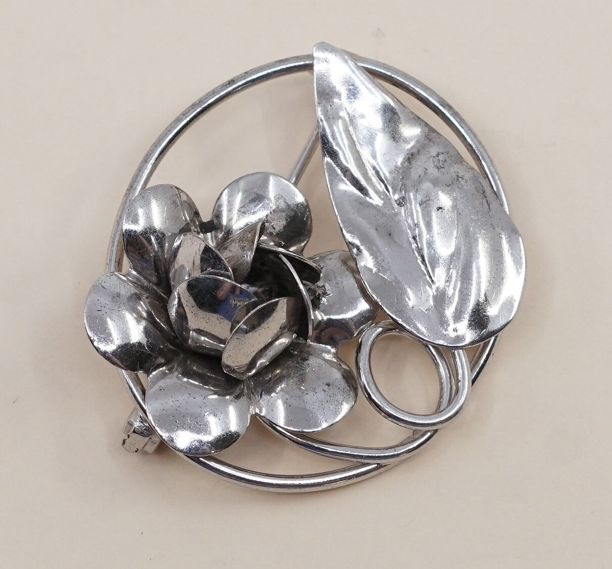 Vintage sterling silver handmade brooch, solid 925 silver flowers, stamped handmade sterling
