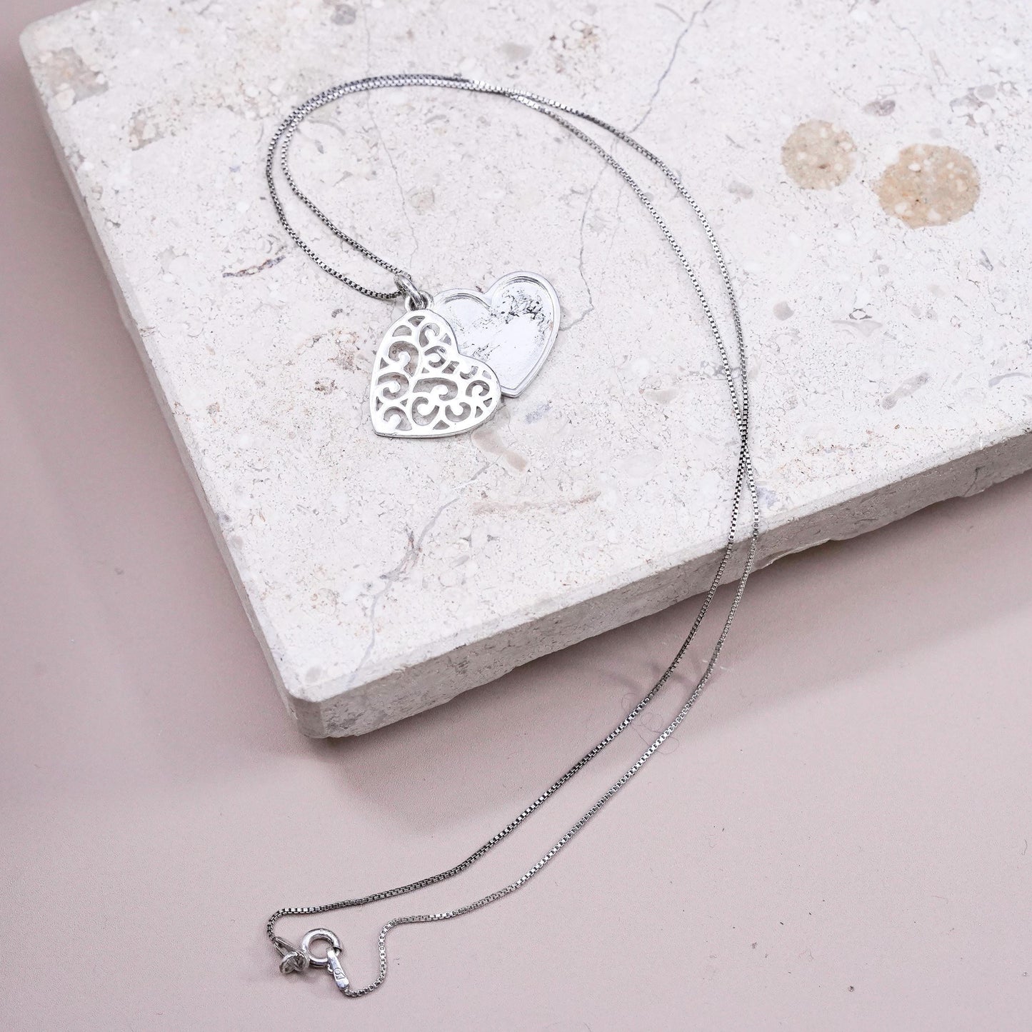 18”, Sterling silver necklace, 925 box chain heart mom you are the heart