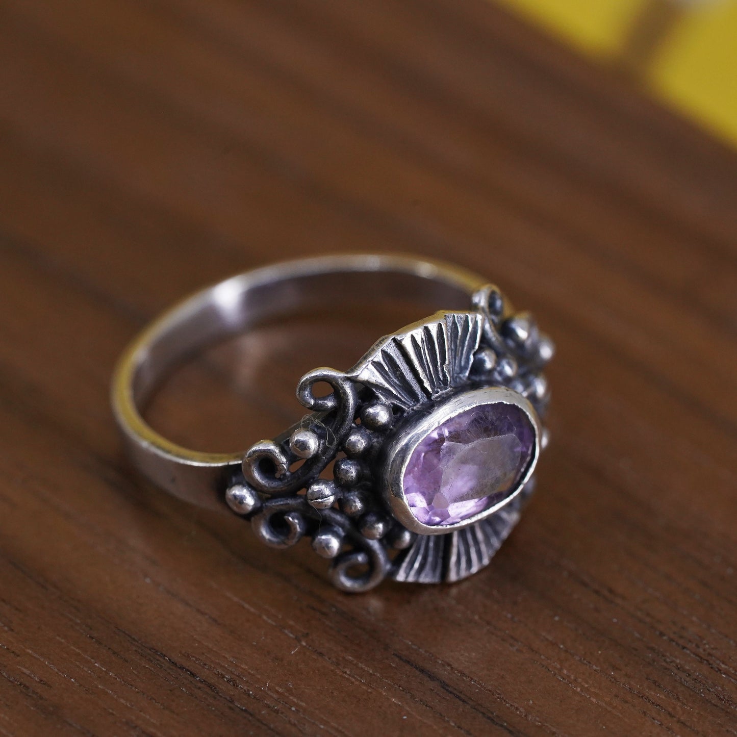 Size 5.5, vintage Sterling silver handmade ring, 925 band with amethyst