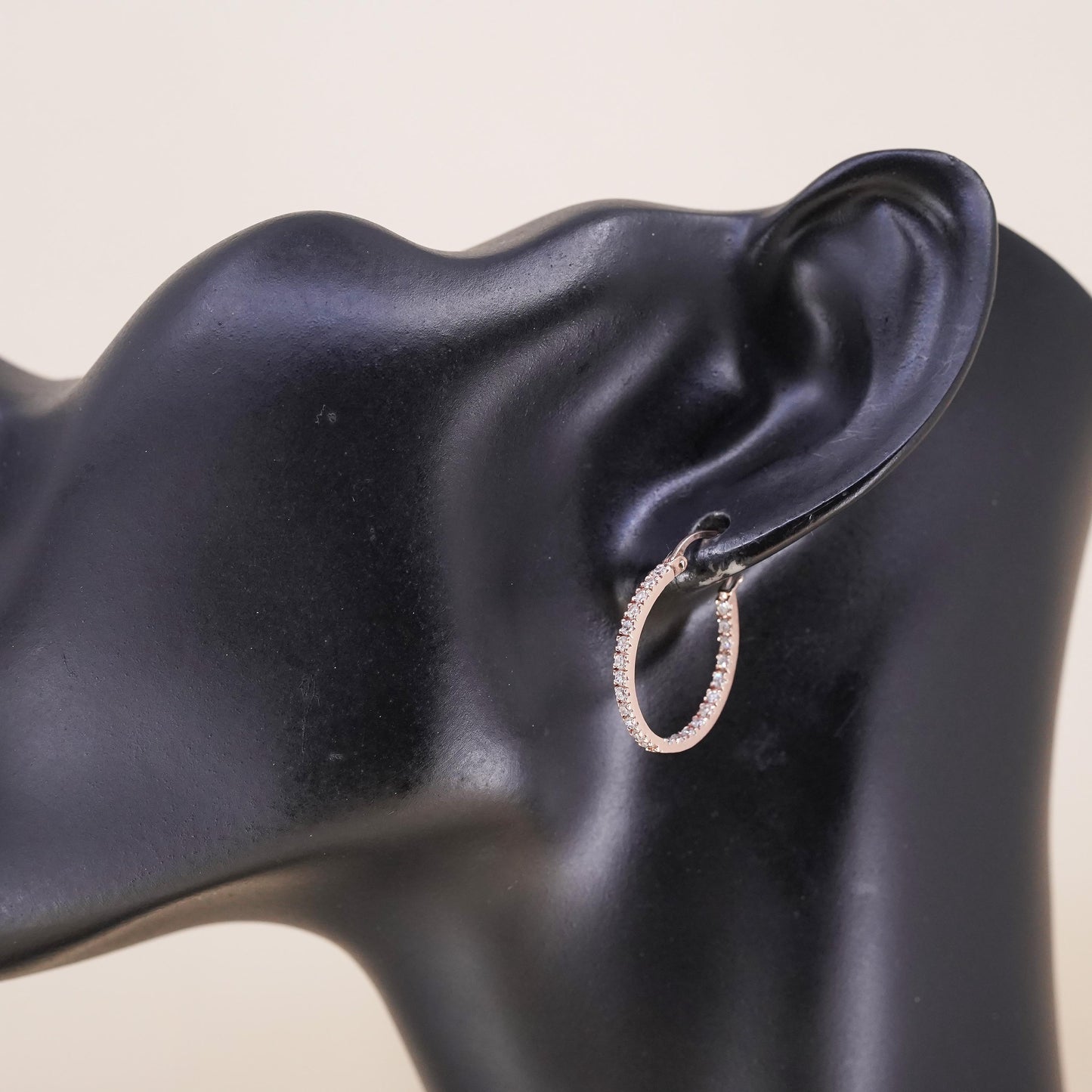 0.75", rose gold over sterling silver loop single earring, primitive hoop cz