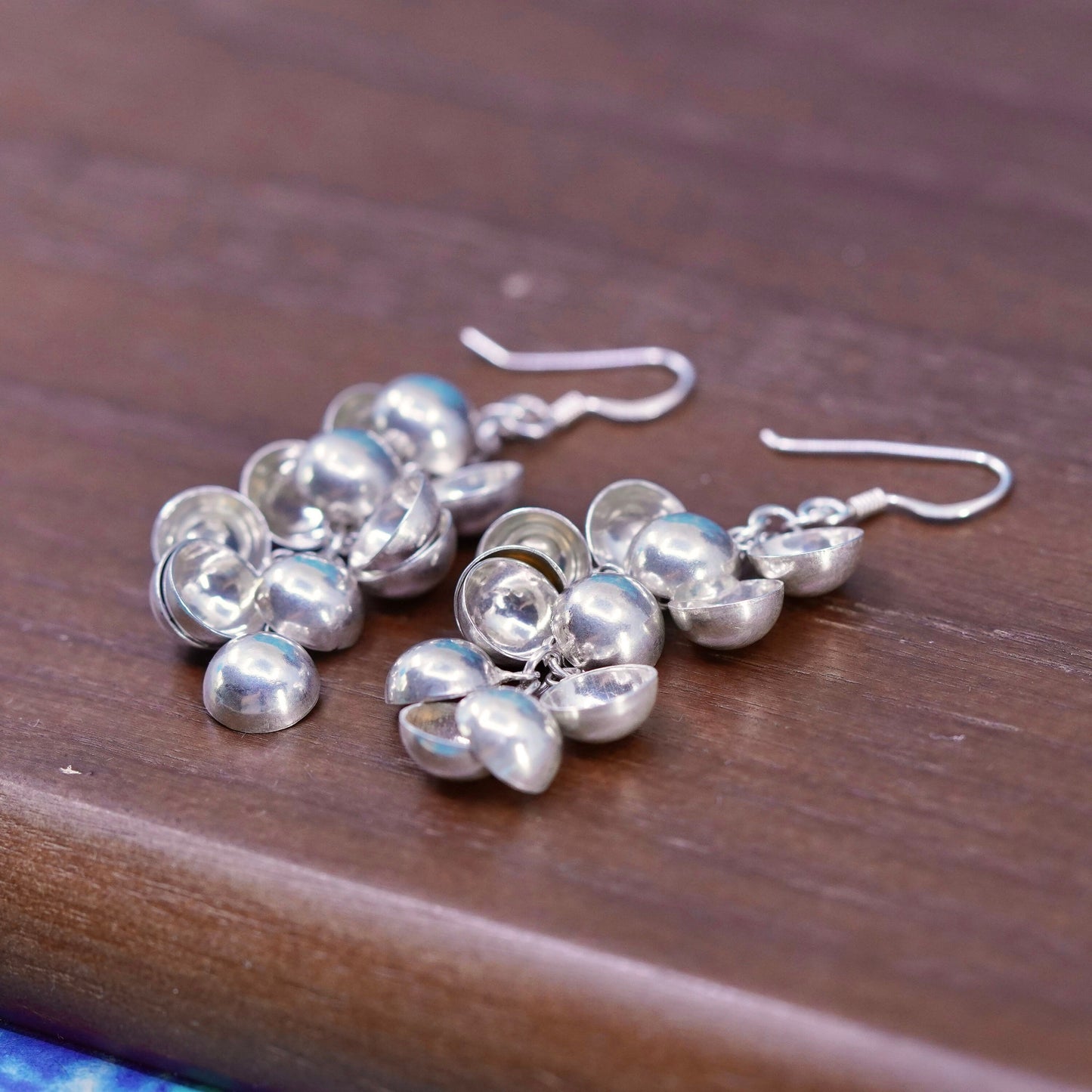 Vintage Sterling silver handmade earrings, 925 cluster discs