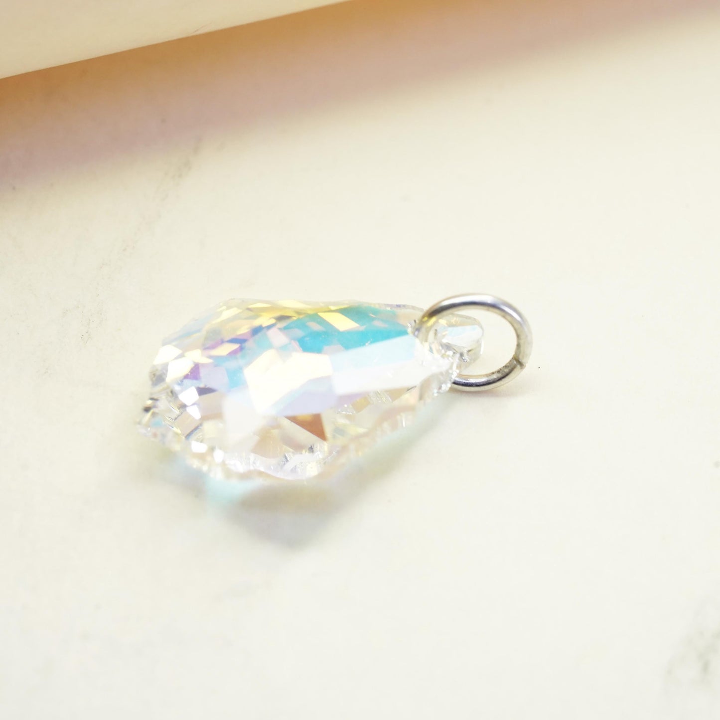 vintage Sterling silver 925 handmade pendant with teardrop shaped AB crystal