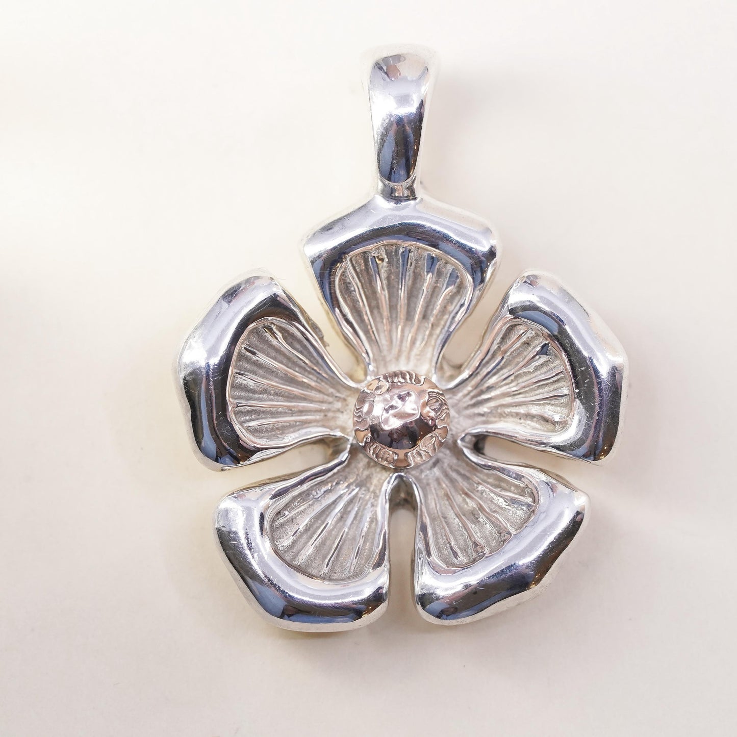 Vintage Signed 925 14K Espo Sig Where All Love Begins and Ends Flower Pendant