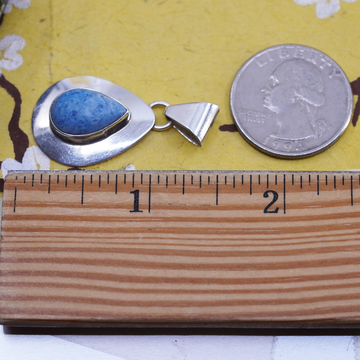 Native American Zuni Sterling silver pendant, 925 teardrop denim lapis lazuli